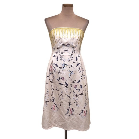 Vintage Dresses & Skirts - Vintage Dress Size 2 Cream Humming Bird Floral Print Embroidery